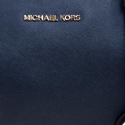 Pre Owned Michael Kors Navy Blue Saffiano Leather Top-zip Jet Set Tote