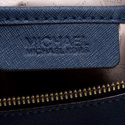 Pre Owned Michael Kors Navy Blue Saffiano Leather Top-zip Jet Set Tote