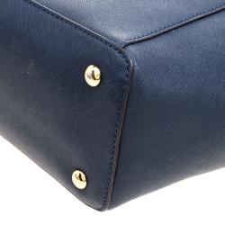 Pre Owned Michael Kors Navy Blue Saffiano Leather Top-zip Jet Set Tote