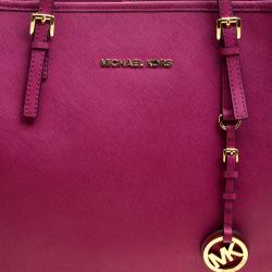 Pre Owned Michael Kors Fuschia Leather Jetset Tote