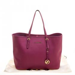 Pre Owned Michael Kors Fuschia Leather Jetset Tote