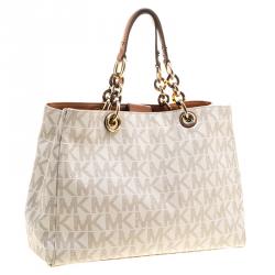 Pre Owned Michael Kors Off White Canvas Cynthia Tote