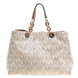 Pre Owned Michael Kors Off White Canvas Cynthia Tote