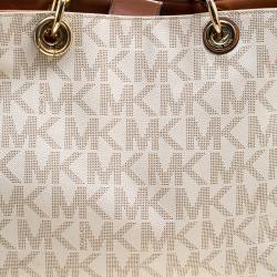 Pre Owned Michael Kors Off White Canvas Cynthia Tote
