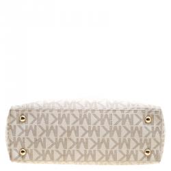 Pre Owned Michael Kors Off White Canvas Cynthia Tote