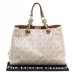 Pre Owned Michael Kors Off White Canvas Cynthia Tote