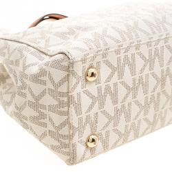 Pre Owned Michael Kors Off White Canvas Cynthia Tote