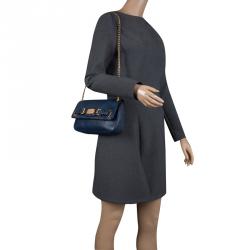 Pre Owned Michael Kors Blue Leather Shoulder Flap Bag