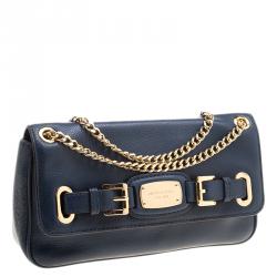 Pre Owned Michael Kors Blue Leather Shoulder Flap Bag