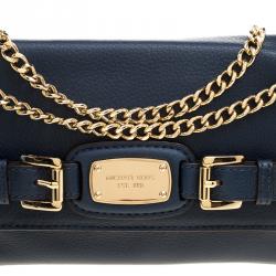 Pre Owned Michael Kors Blue Leather Shoulder Flap Bag