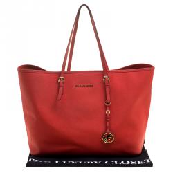 Pre Owned Michael Kors Red Saffiano Leather Jetset Tote