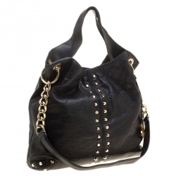 Pre Owned Michael Kors Black Leather Studded Uptown Astor Hobo