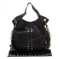 Pre Owned Michael Kors Black Leather Studded Uptown Astor Hobo