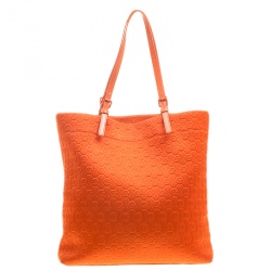 Pre Owned Michael Kors Orange Embossed Neoprene Jet Set Tote