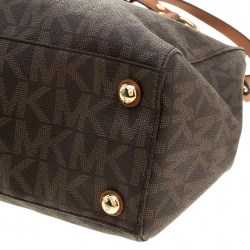 Pre Owned Michael Michael Kors Brown Signature Coated Canvas Cynthia Tote