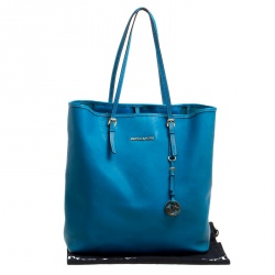 Pre Owned Michael Kors Turquoise Saffiano Leather Jetset Tote