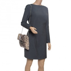 Pre Owned Michael Kors Beige Python Embossed Leather Oversized Sloan Clutch