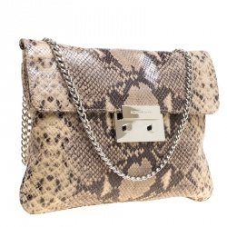 Pre Owned Michael Kors Beige Python Embossed Leather Oversized Sloan Clutch