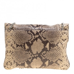Pre Owned Michael Kors Beige Python Embossed Leather Oversized Sloan Clutch