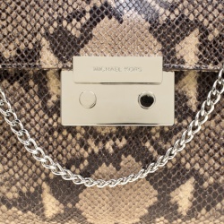 Pre Owned Michael Kors Beige Python Embossed Leather Oversized Sloan Clutch
