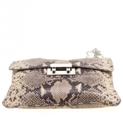 Pre Owned Michael Kors Beige Python Embossed Leather Oversized Sloan Clutch