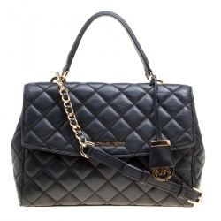 Pre Owned Michael Kors Black Quilted Leather Medium Ava Top Handle Bag
