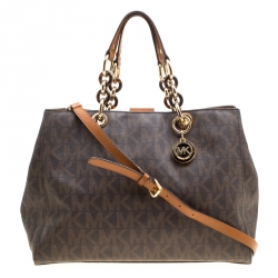 Pre Owned Michael Michael Kors Brown Signature Coated Canvas Cynthia Tote