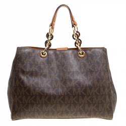 Pre Owned Michael Michael Kors Brown Signature Coated Canvas Cynthia Tote