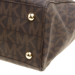 Pre Owned Michael Michael Kors Brown Signature Coated Canvas Cynthia Tote