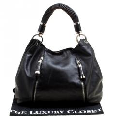 Pre Owned  Michael Kors Black Leather Twisted Handle Hobo