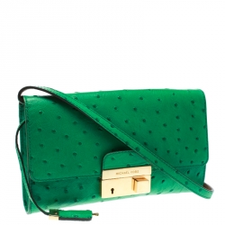 Pre Owned Michael Kors Green Ostrich Embossed Leather Gia Clutch