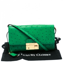 Pre Owned Michael Kors Green Ostrich Embossed Leather Gia Clutch