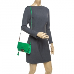 Pre Owned Michael Kors Green Ostrich Embossed Leather Gia Clutch
