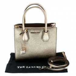 Pre Owned Michael Kors Gold Leather Mercer Top Handle Bag