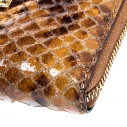 Pre Owned Michael Kors Brown Python Embossed Leather Jetset Wallet