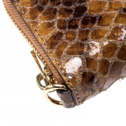Pre Owned Michael Kors Brown Python Embossed Leather Jetset Wallet