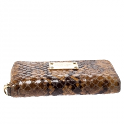 Pre Owned Michael Kors Brown Python Embossed Leather Jetset Wallet