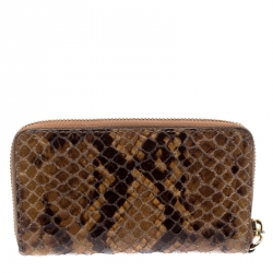 Pre Owned Michael Kors Brown Python Embossed Leather Jetset Wallet