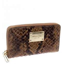 Pre Owned Michael Kors Brown Python Embossed Leather Jetset Wallet