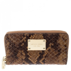 Pre Owned Michael Kors Brown Python Embossed Leather Jetset Wallet