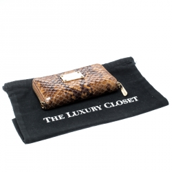 Pre Owned Michael Kors Brown Python Embossed Leather Jetset Wallet