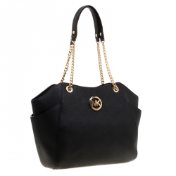 مملوكة مسبقًا Michael Michael Kors Black Leather Jet Set Travel Chain Shoulder Bag