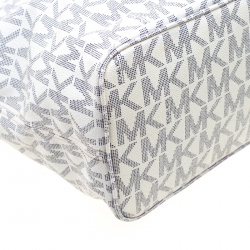 Pre Owned Michael Kors White/Blue Signature Coated Canvas Jet Set Tote