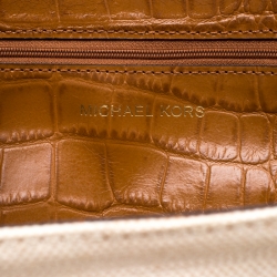 Pre Owned Michael Kors Beige/Brown Canvas and Croc Embossed Leather Fulton Tote