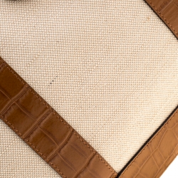 Pre Owned Michael Kors Beige/Brown Canvas and Croc Embossed Leather Fulton Tote