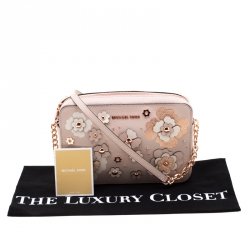 Pre Owned حقيبة كروس مايكل كورس مزخرفة زهور جت ست جلد بيج