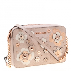 Pre Owned حقيبة كروس مايكل كورس مزخرفة زهور جت ست جلد بيج