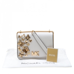 مملوكة مسبقًا حقيبة كتف مايكل مايكل كورس سلسلة موت باترفلاي جلد بيضاء