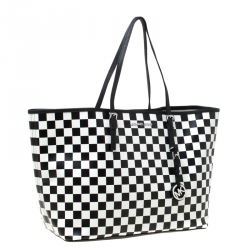 Pre Owned حقيبة يد مايكل كورس جيت سيت جلد سافيانو بيضاء/سوداء