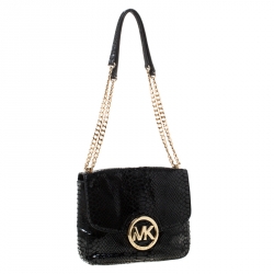 Pre Owned Michael Kors Black Python Embossed Leather Fulton Crossbody Bag